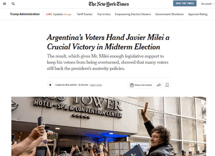 Medios internacionales destacaron la victoria de Milei y el giro político de Argentina La prensa internacional reaccionó a la victoria de La Libertad Avanza.