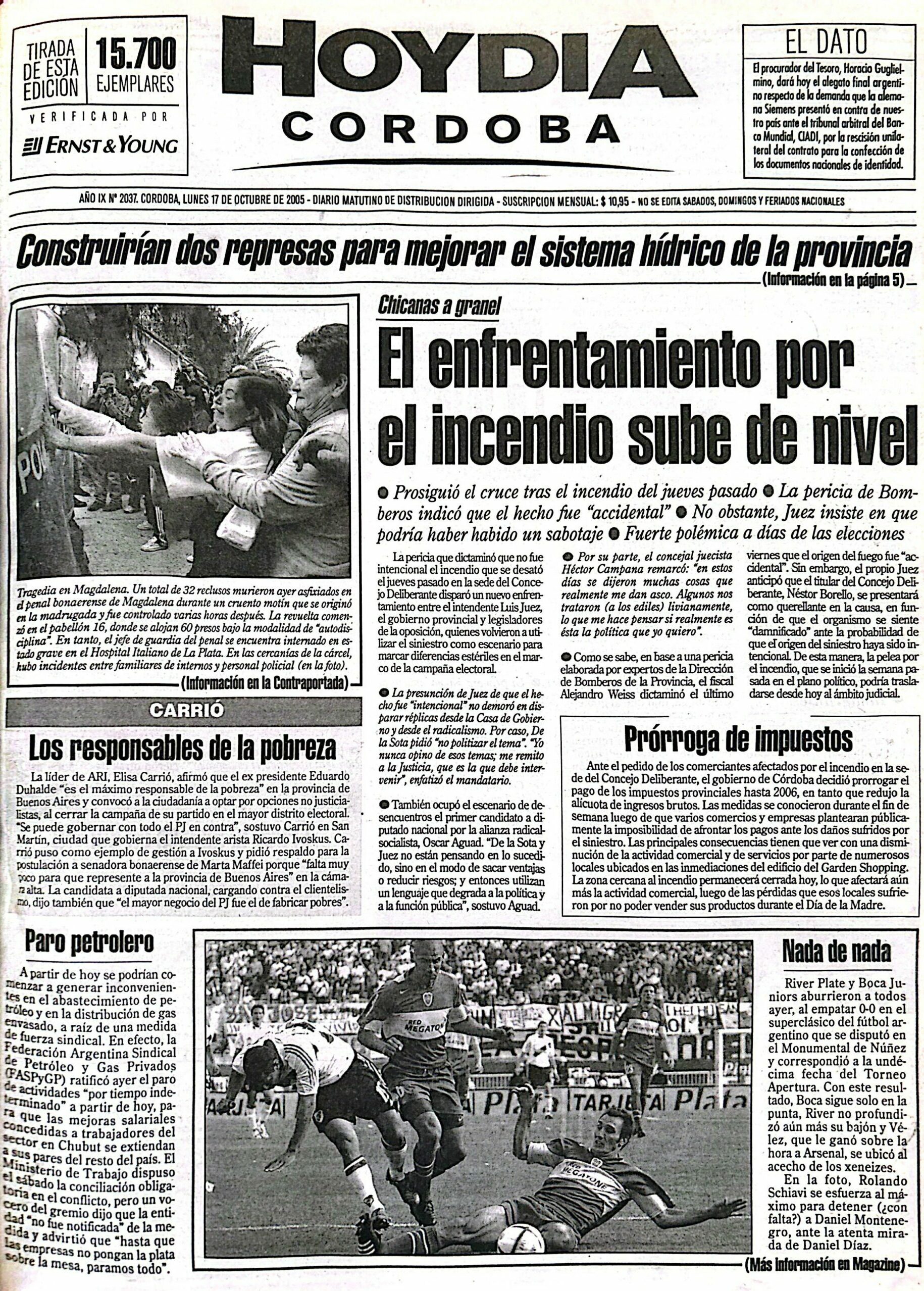 La tapa de Hoy Día Córdoba hace exactamente 20 años
