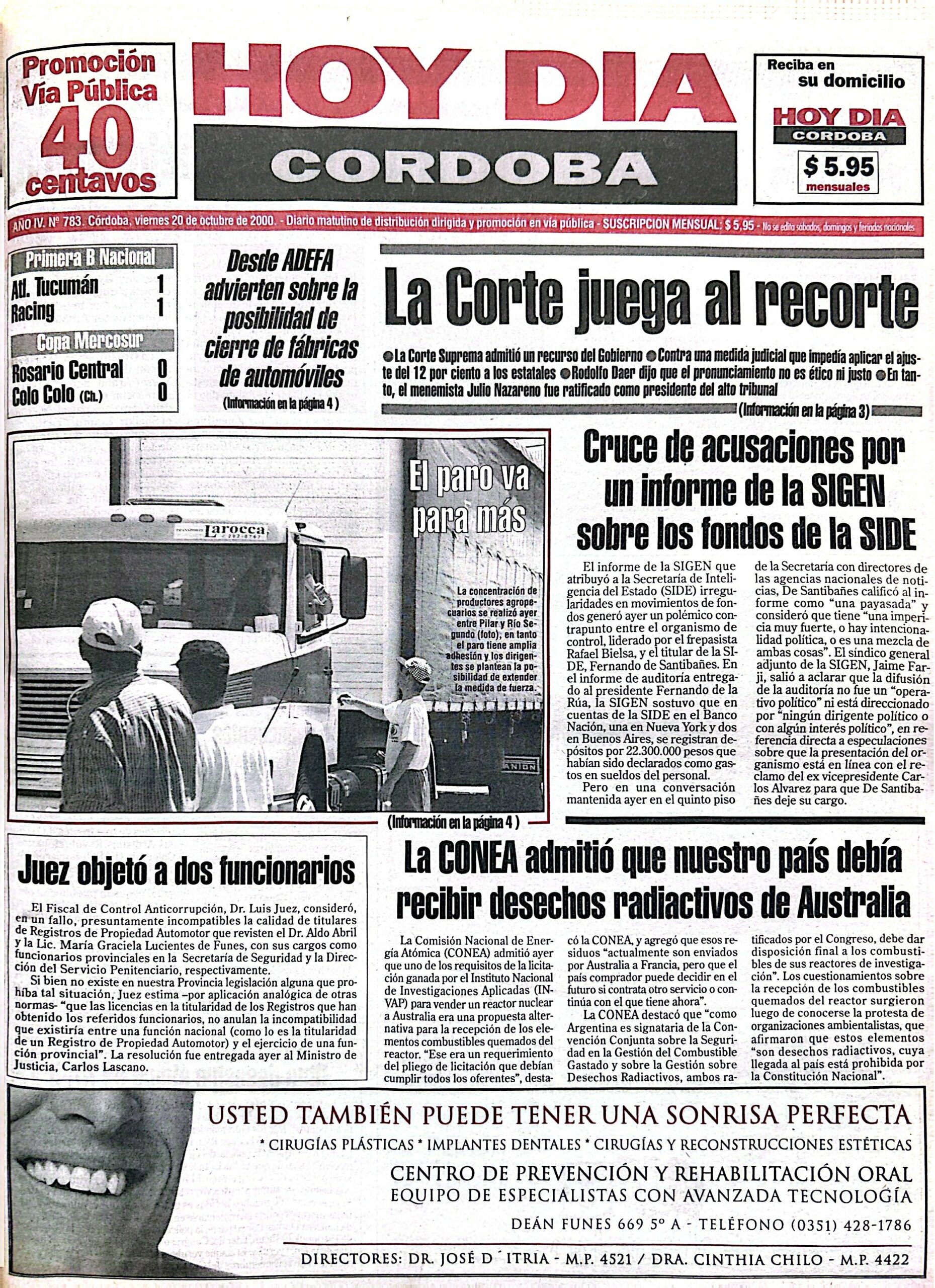 La tapa de Hoy Día Córdoba hace exactamente 25 años