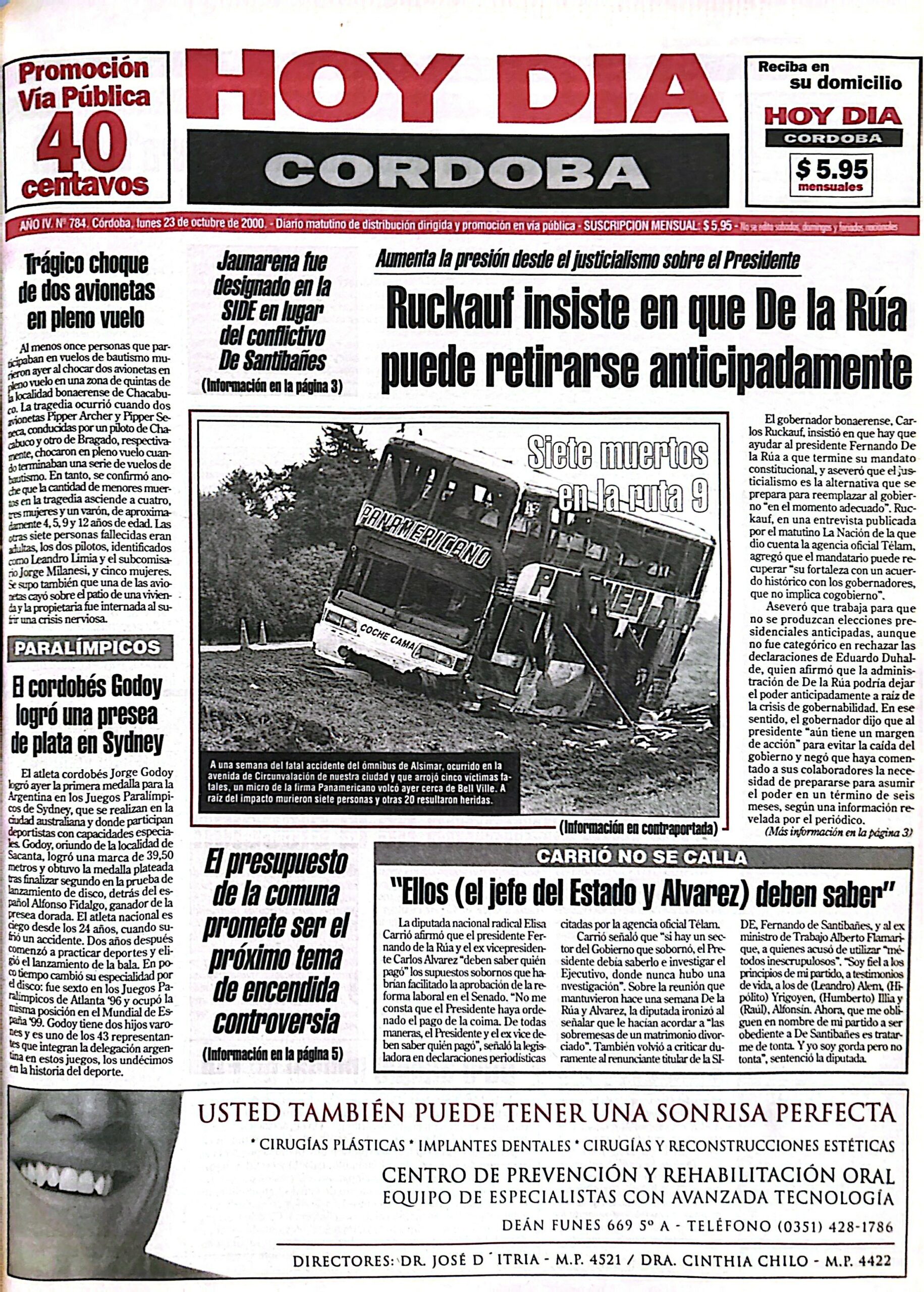 La tapa de Hoy Día Córdoba hace 25 años: tragedia en la ruta 9 y la llegada de Nextel