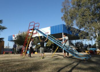 El polideportivo de Villa Los Álamos que colapsó la semana pasada.
