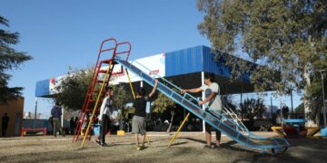 El polideportivo de Villa Los Álamos que colapsó la semana pasada.