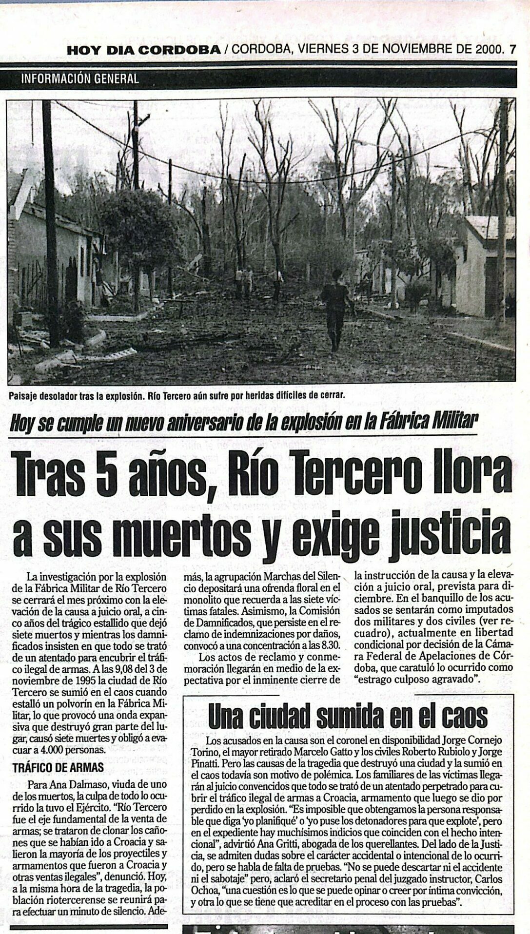 En el 2000, aún persistían las dudas sobre el atentado en Río Tercero