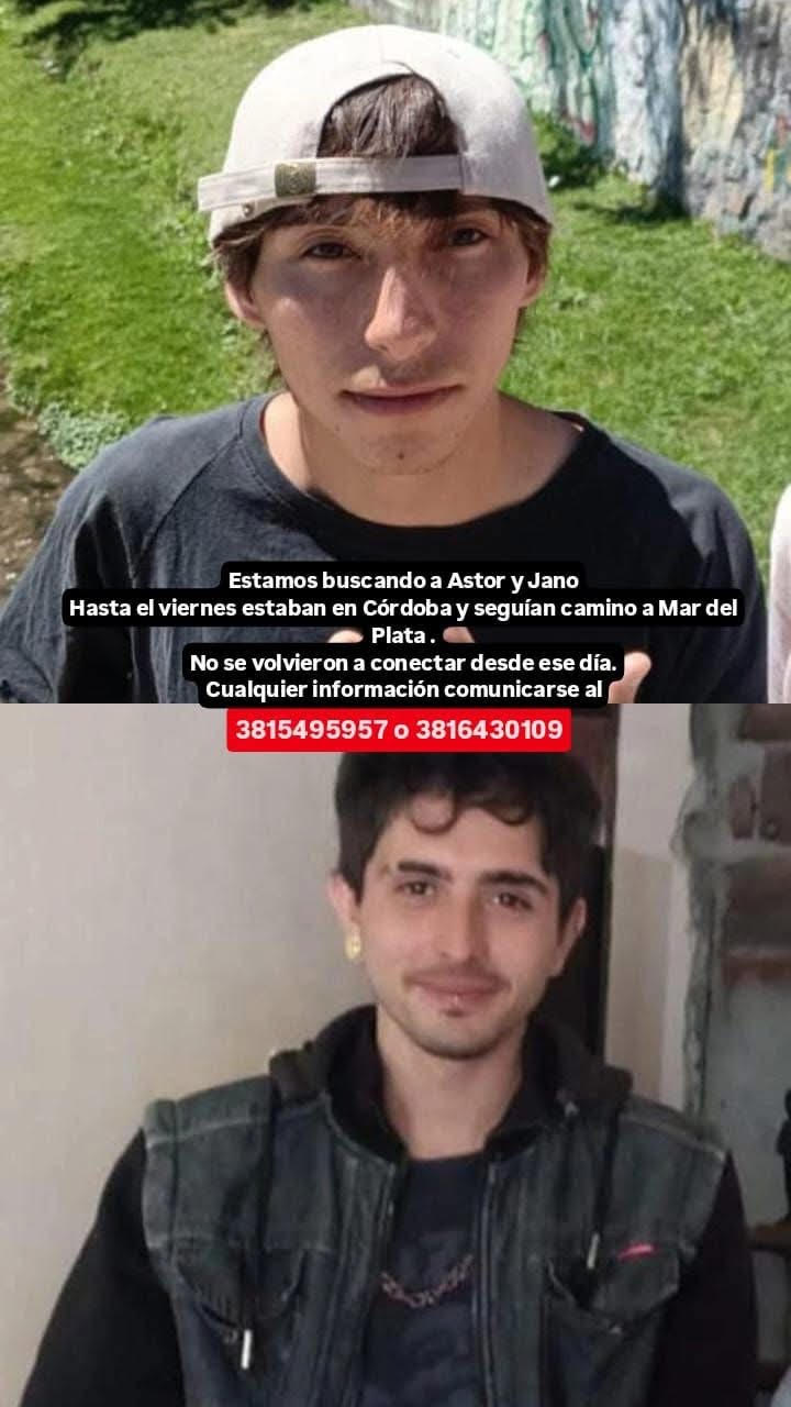 Dos jóvenes tucumanos desaparecidos en Córdoba Astor y Jano son buscados en Córdoba.