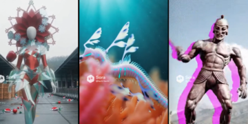 Capturas de pantalla de tres videos generados con Sora de OpenAI.