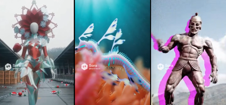 Capturas de pantalla de tres videos generados con Sora de OpenAI.