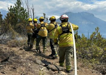 Bomberos cordobeses continúan combatiendo el fuego en El Maitén