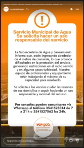 Restringen el servicio de agua potable en Carlos Paz y San Antonio de Arredondo
