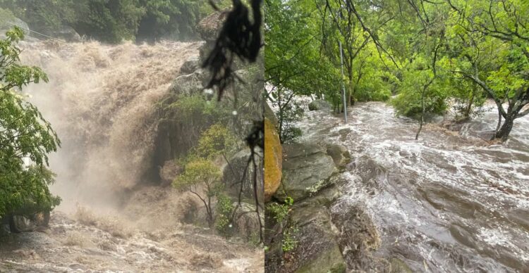 La abundante caída de agua en minutos provocó una crecida impresionante en el arroyo de Tanti,