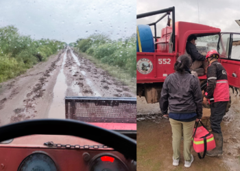 Un camión 4x4 permitió llegar a la vivienda rural y asistir al vecino afectado por las lluvias.