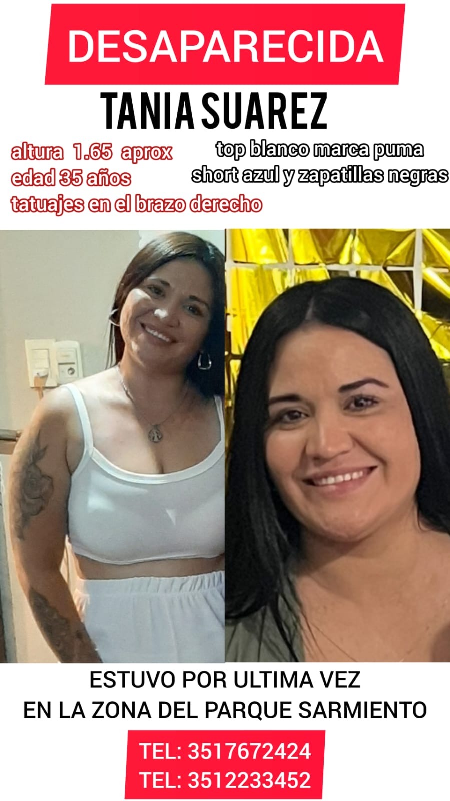 Buscan a Tania Suárez: desapareció tras asistir a una cita en el Parque Sarmiento