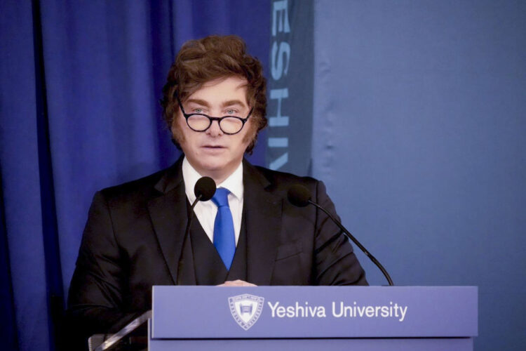 Javier Milei en su disertación en la Universidad judía de Yeshiva.