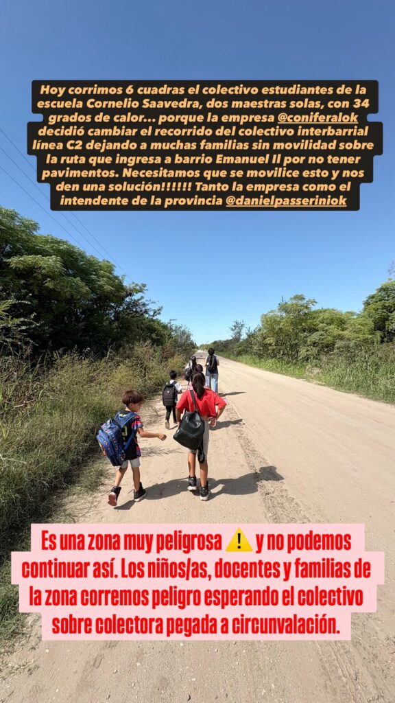 Por cambios en el transporte, niños y docentes viven una travesía de ida y vuelta a la escuela en camino a Villa Posse