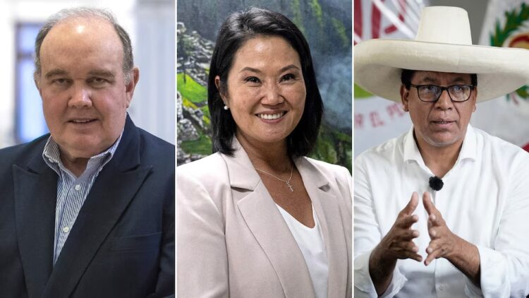 Rafael López Aliaga, Keiko Fujimori y  Roberto Sánchez.