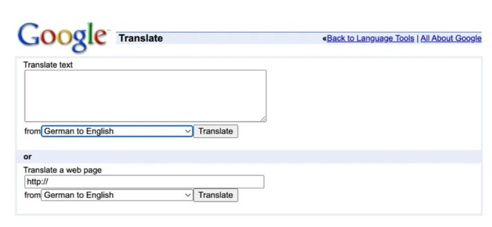 Así se veía en sus inicios el Traductor de Google.