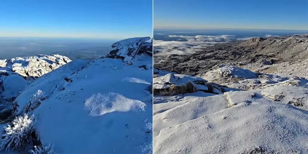 La ola polar llegó a Córdoba y el cerro Champaquí amaneció cubierto de nieve