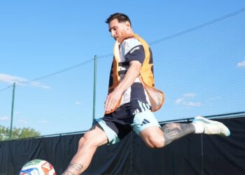 Leo Messi en los entrenamientos.