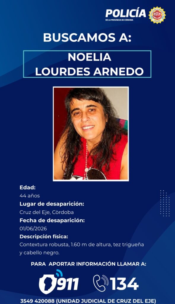 Buscan a una mujer de 44 años desaparecida en Cruz del Eje