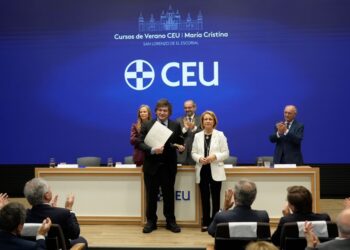 El presidente Javier Milei en la Universidad de San Pablo CEU.