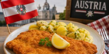 El Wiener Schnitzel, una fina milanesa de ternera empanada y frita, es uno de los platos más emblemáticos de Austria.