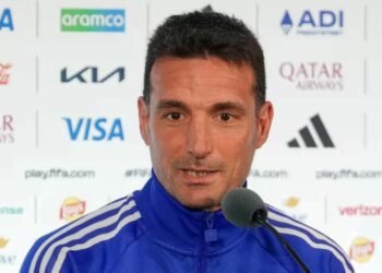 Lionel Scaloni en conferencia de prensa. Foto Tony Gutierrez - AP