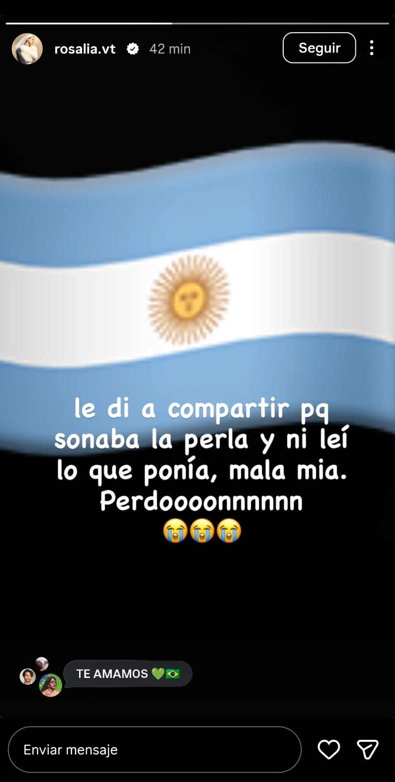 Rosalía pidió disculpas a los argentinos y aclaró que solo compartió el video por su canción