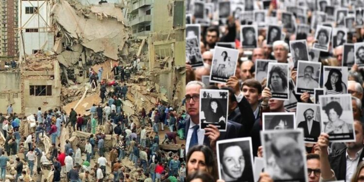 Fotos conmemorativas por los 32 años del atentado a la AMIA, compartidas en X por la cuenta oficial del gobernador de Córdoba, @MartinLlaryora.