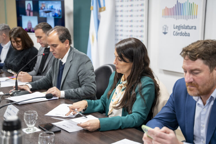 Comenzó el debate del proyecto de ley Antibúnker Leonardo Limia (der.), presente en la reunión que encabezaron su titular, Juan Manuel Llamosas y el ministro Julián López.