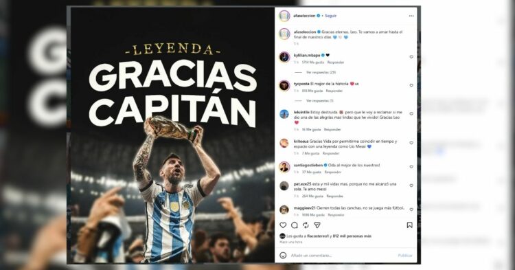 Los emotivos mensajes tras el anuncio de Messi: "Gracias por hacernos tan pero tan felices" "Gracias Capitán", el saludo de AFA a Messi tras el anuncio de su retiro de la Selección.