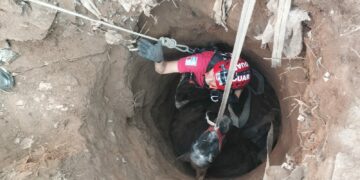 Rescataron a un caballo que cayó a un pozo ciego de cinco metros de profundidad El animal cayó a un pozo de cerca de un metro y medio de diámetro.