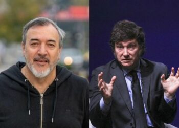 Imagen: Izquierda: secretario general de ATE, Rodolfo Aguiar. Derecha: presidente de la República Argentina, Javier Milei.