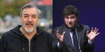 Imagen: Izquierda: secretario general de ATE, Rodolfo Aguiar. Derecha: presidente de la República Argentina, Javier Milei.