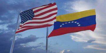 Bandera de Estados Unidos y Venezuela.