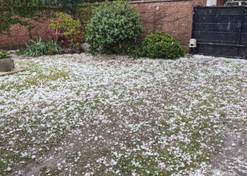 Los patios y los techos quedaron blancos de piedra en la zona norte.