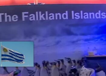 El stand de las Islas Malvinas en el pabellón británico de la Expo Prado de Uruguay Imagen: Captura Canal 12.