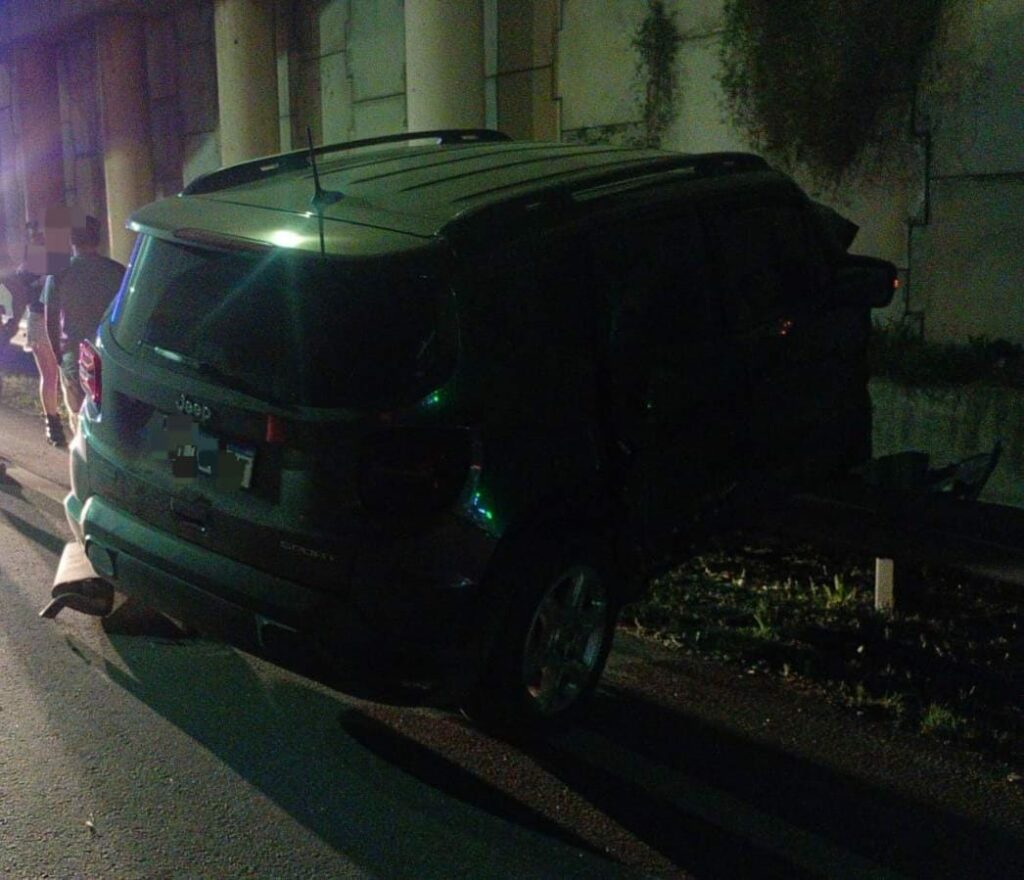 Cayó desde un puente con su camioneta y quedó incrustada contra el guardarraíl