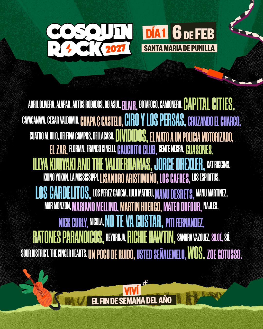 Cosquín Rock 2027 confirmó su grilla por día Cosquín Rock 2027 confirmó su grilla por día
