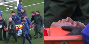 El “Dibu” no pudo continuar el partido tras un fuerte golpe.