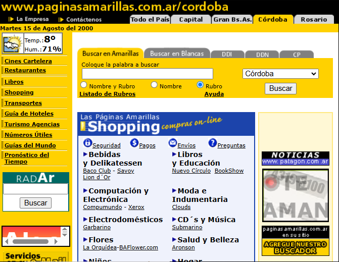 Página web de Páginas Amarillas.