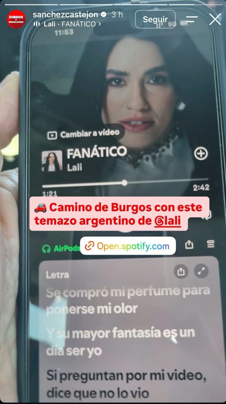 “Fanático”: Pedro Sánchez le respondió a Milei con un tema de Lali La historia que compartió Pedro Sánchez en Instagram.