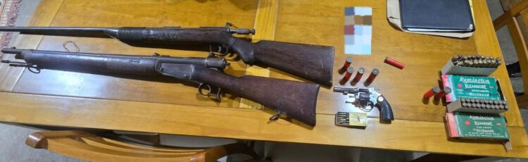 Parte del armamento incautado en el operativo policial en zona rural.